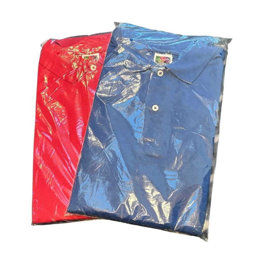 Vintage '90s Fruit Of The Loom Lot of (2) Men's Cotton 3XL Polos Red & Blue NOS
